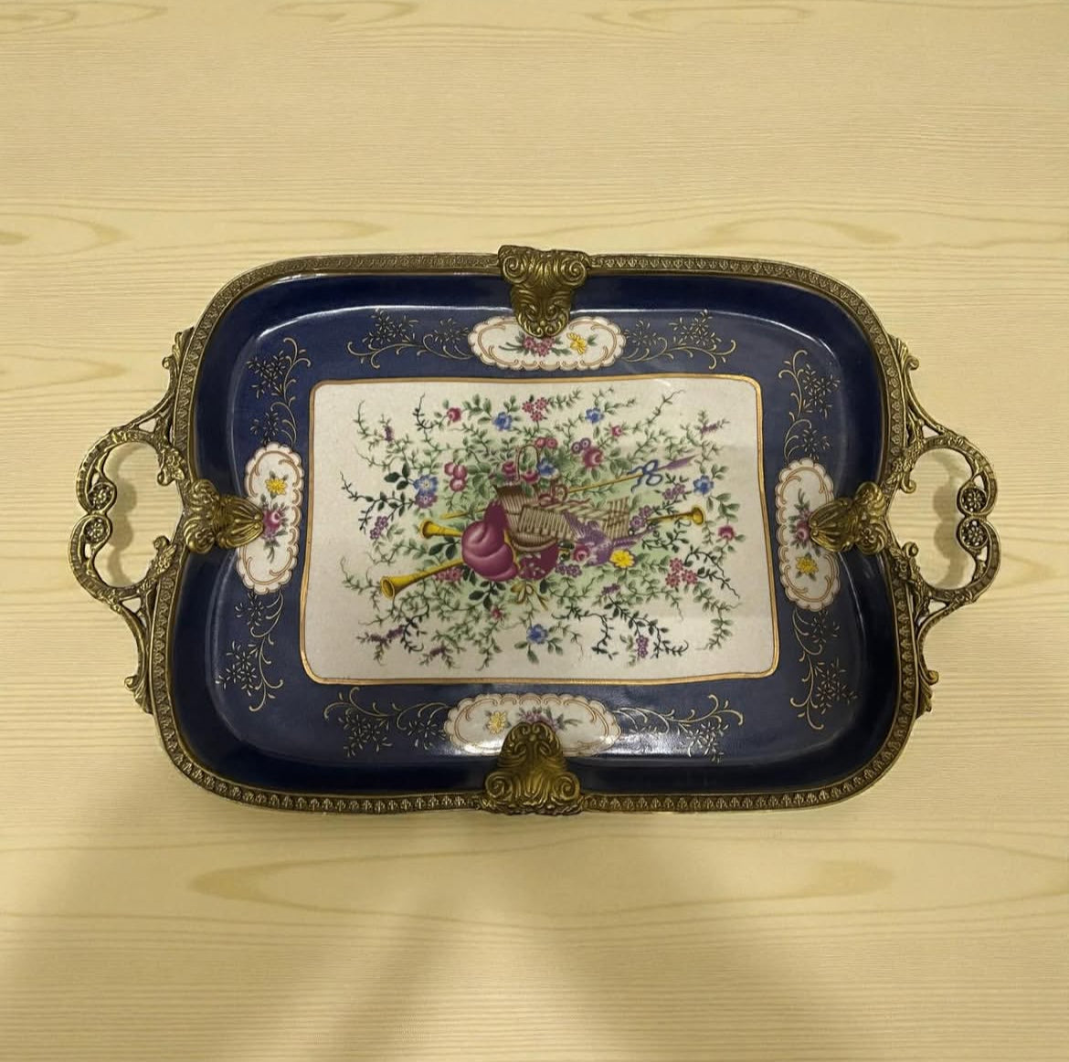 Sevres Chateau Serving Tray with Musical Instruments & Bird Motif