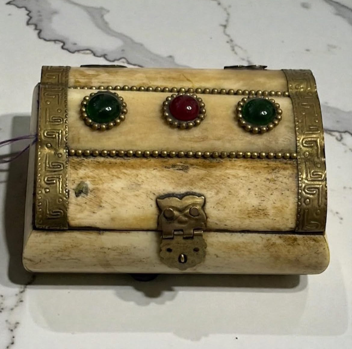 Camel Bone Trinket Box with Brass & Inlays
