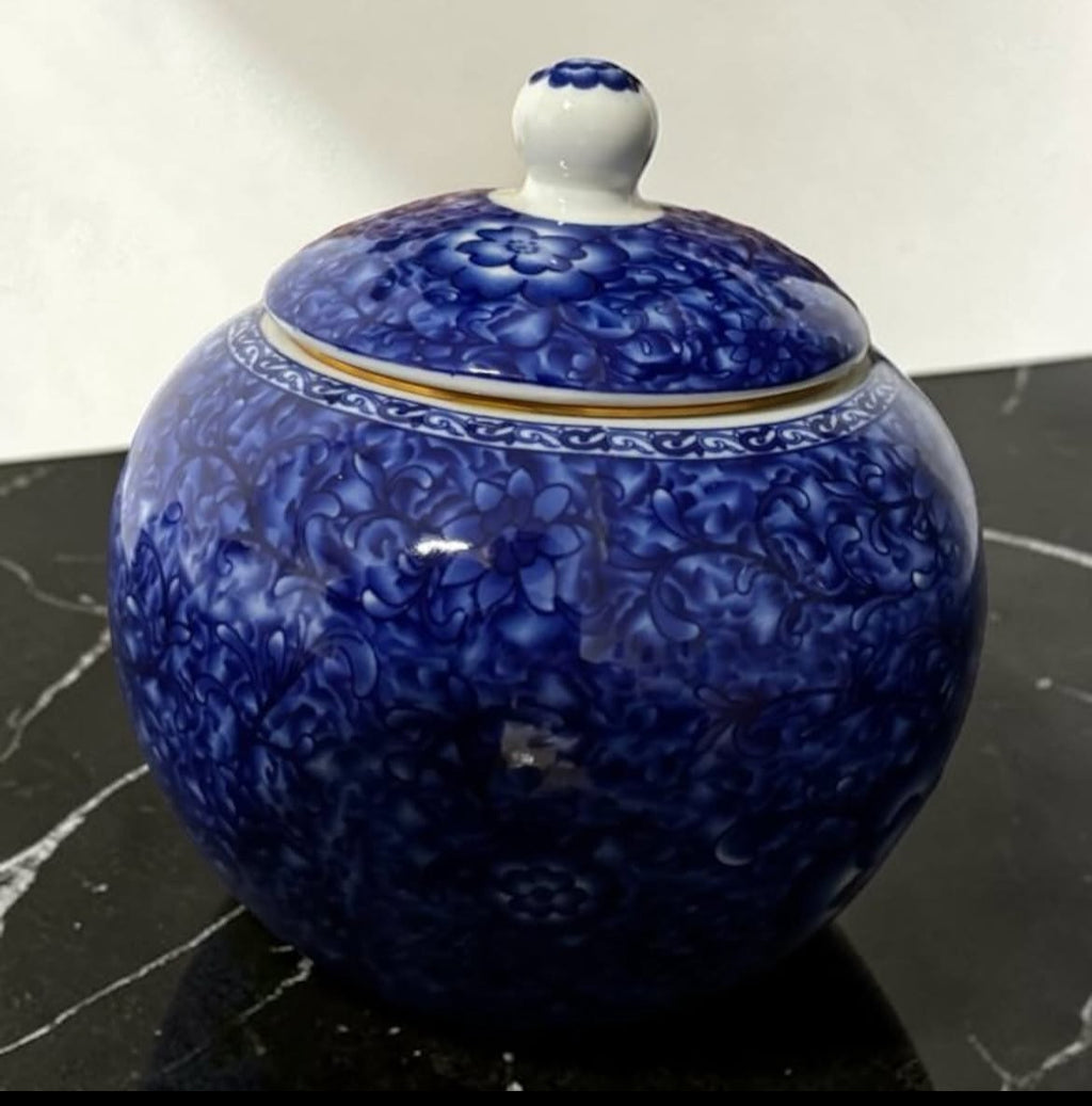 Bleu Blanc Potiche with Brass Twist-Lock Lid