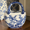 Bleu Blanc Porcelain Bag Vase – Hand-Painted Floral & Bird Design