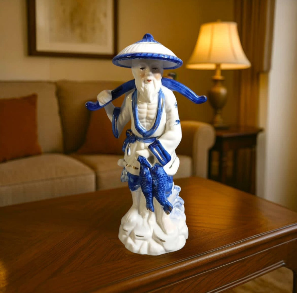 Japanese Porcelain Fisherman: Hand-Painted Classic Figurine