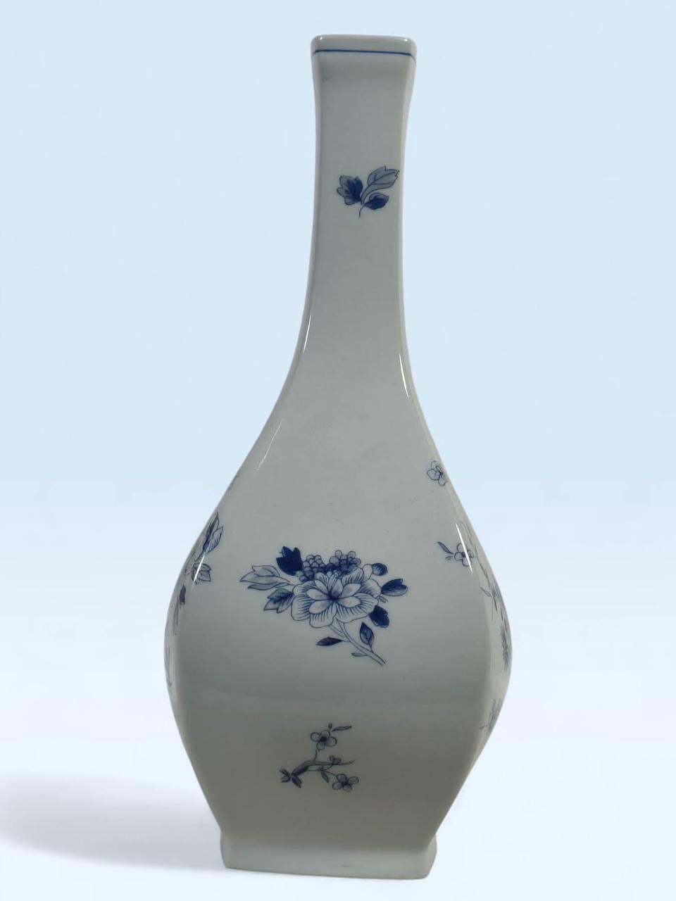 Portuguese Bleu Blanc Porcelain Vase with Floral Design
