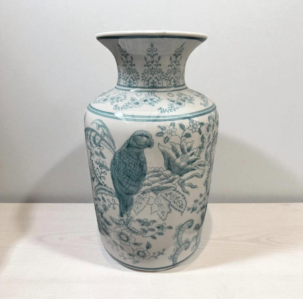 Hand-Painted Cylinder Vase with Birds