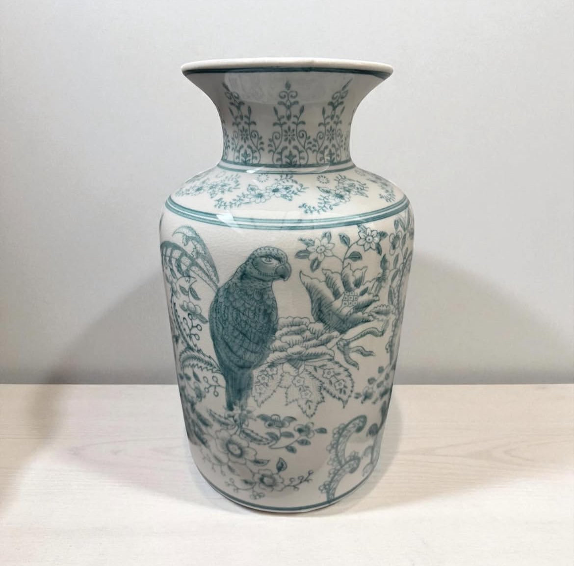 Hand-Painted Cylinder Vase with Birds
