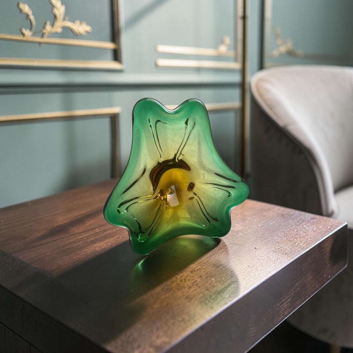 Italian Murano Centerpiece in Green & Amber