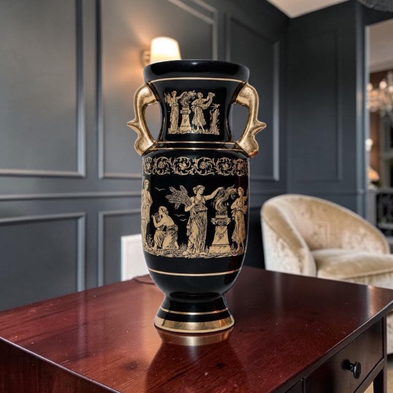 Greek Vase with Gold Detailing & Distinctive Miniature Artwork