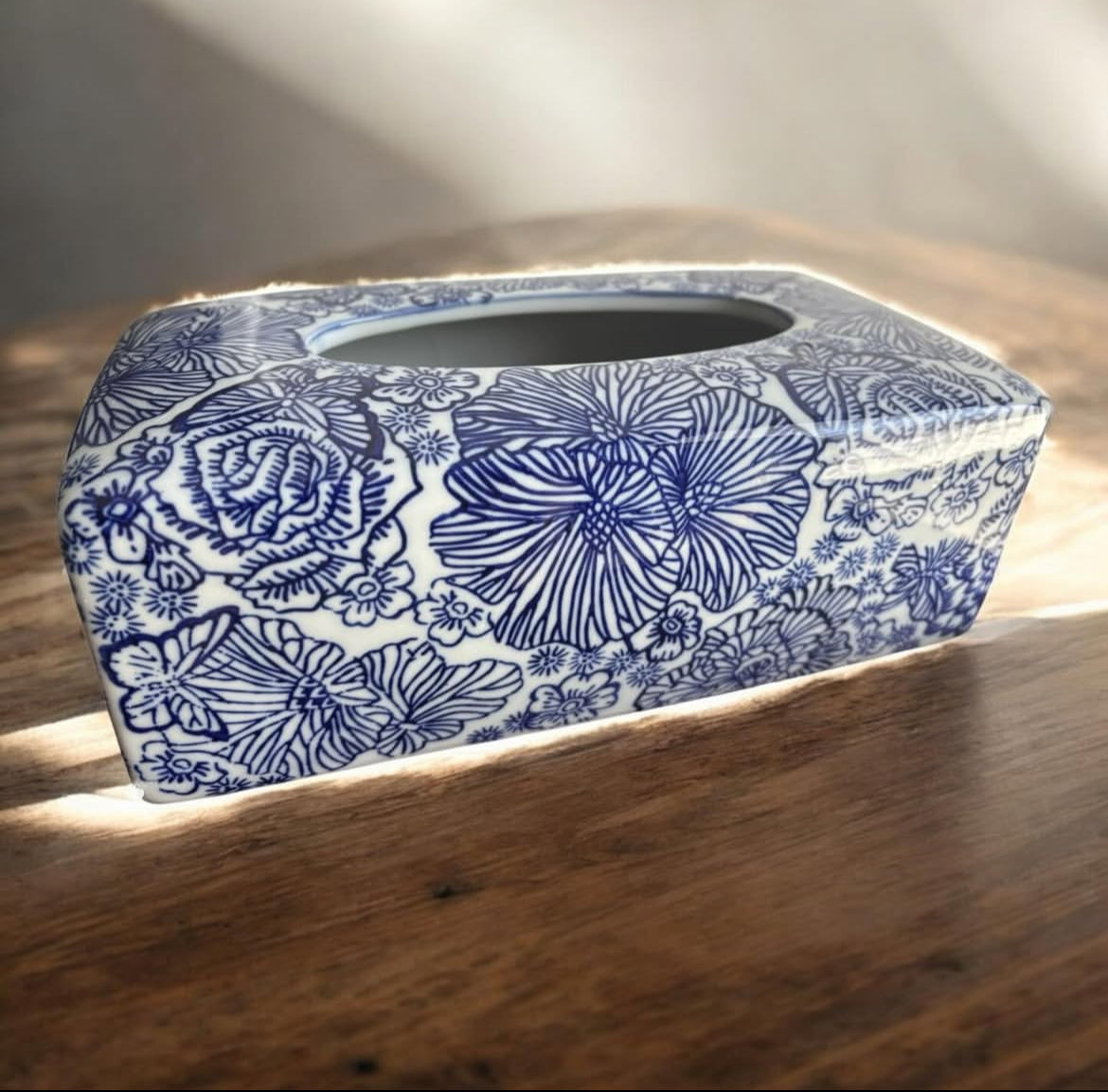 Bleu Blanc Hand-Painted Tissue Box