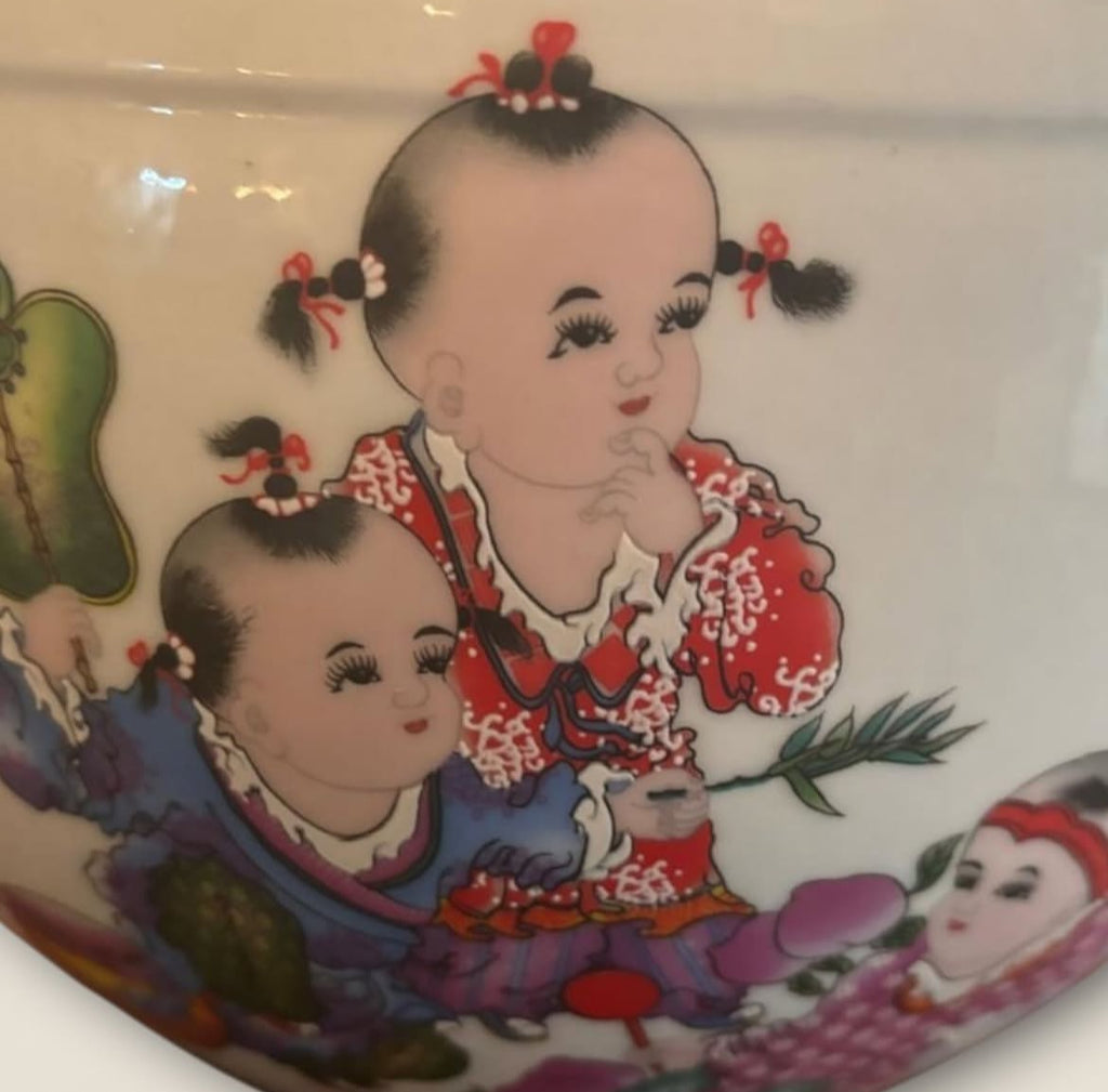 Antique Canton Cachepot – Red Seal – Japanese Children Motif