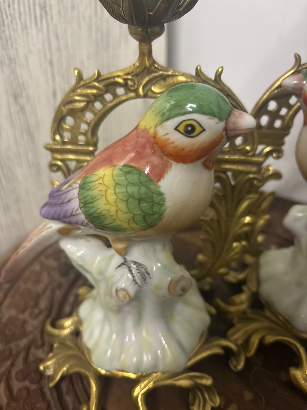 Sèvres Château Ornate Candlestick with Hand-Painted Porcelain Birds