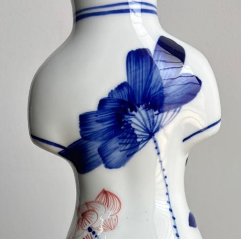 Bleu Blanc Mannequin Vase – Hand-Painted Porcelain