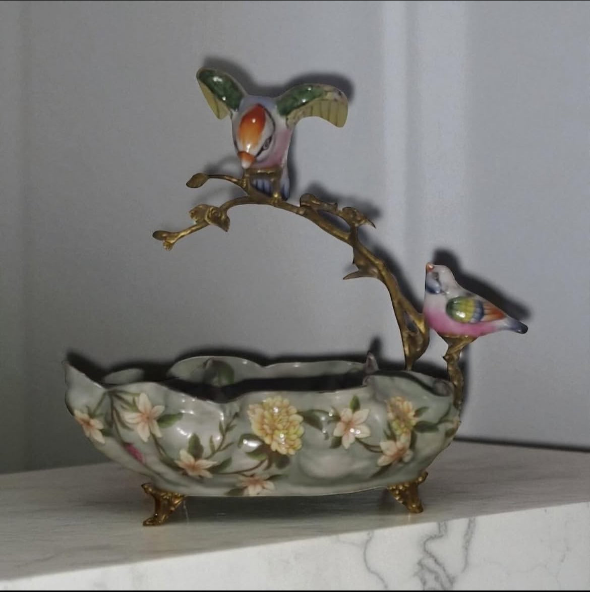 Sevres Chateau Porcelain Centerpiece with Bronze Tree Branch Design