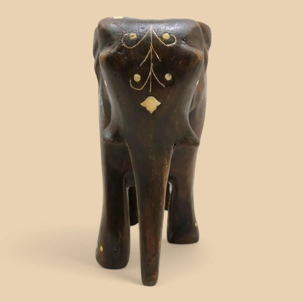 Indian Rosewood Elephant: Hand-Carved with Natural Ivory Inlay