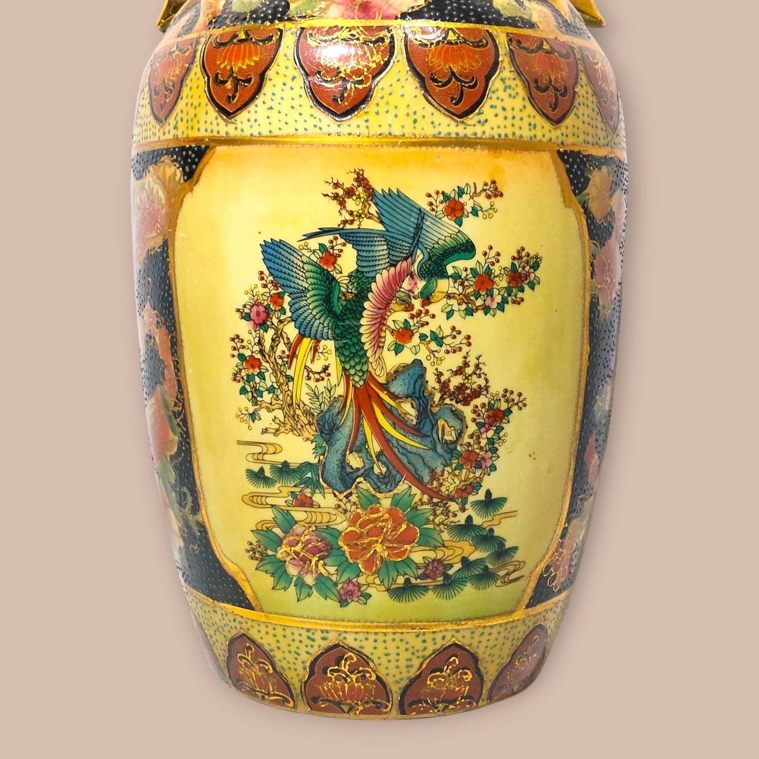 Large Satsuma Chinoiserie Porcelain Vase – Hand-Painted with Gold Detailing