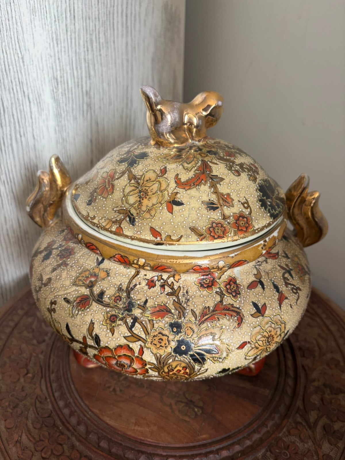 Antique Stamped Chinoiserie Bonbonnière with Raised Detailing