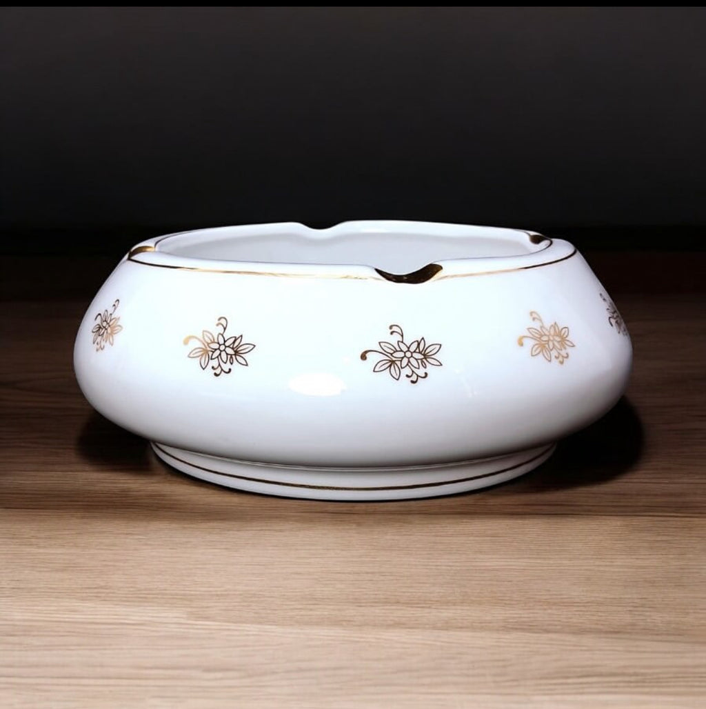 Japanese Porcelain Ashtray with Floral Design