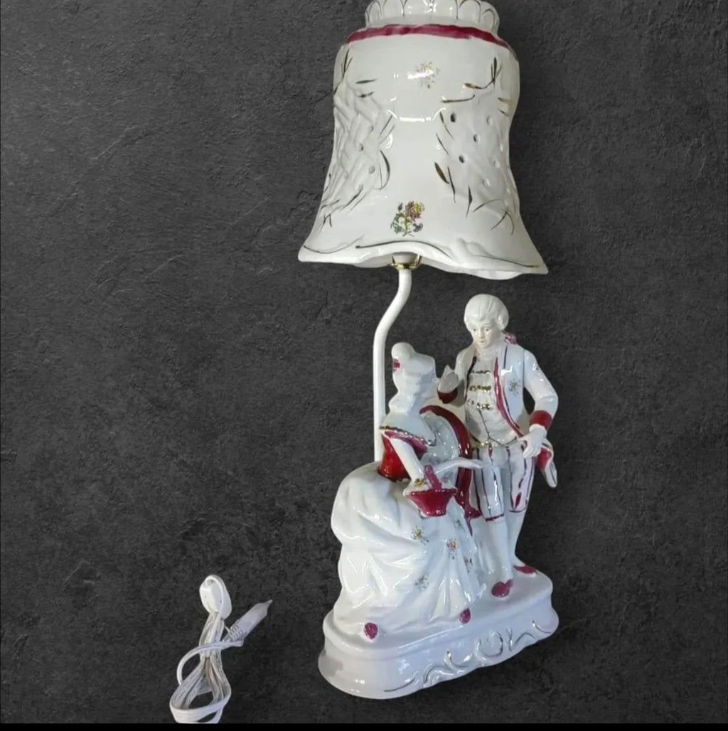 Romeo & Juliet: White & Burgundy Porcelain Lamp