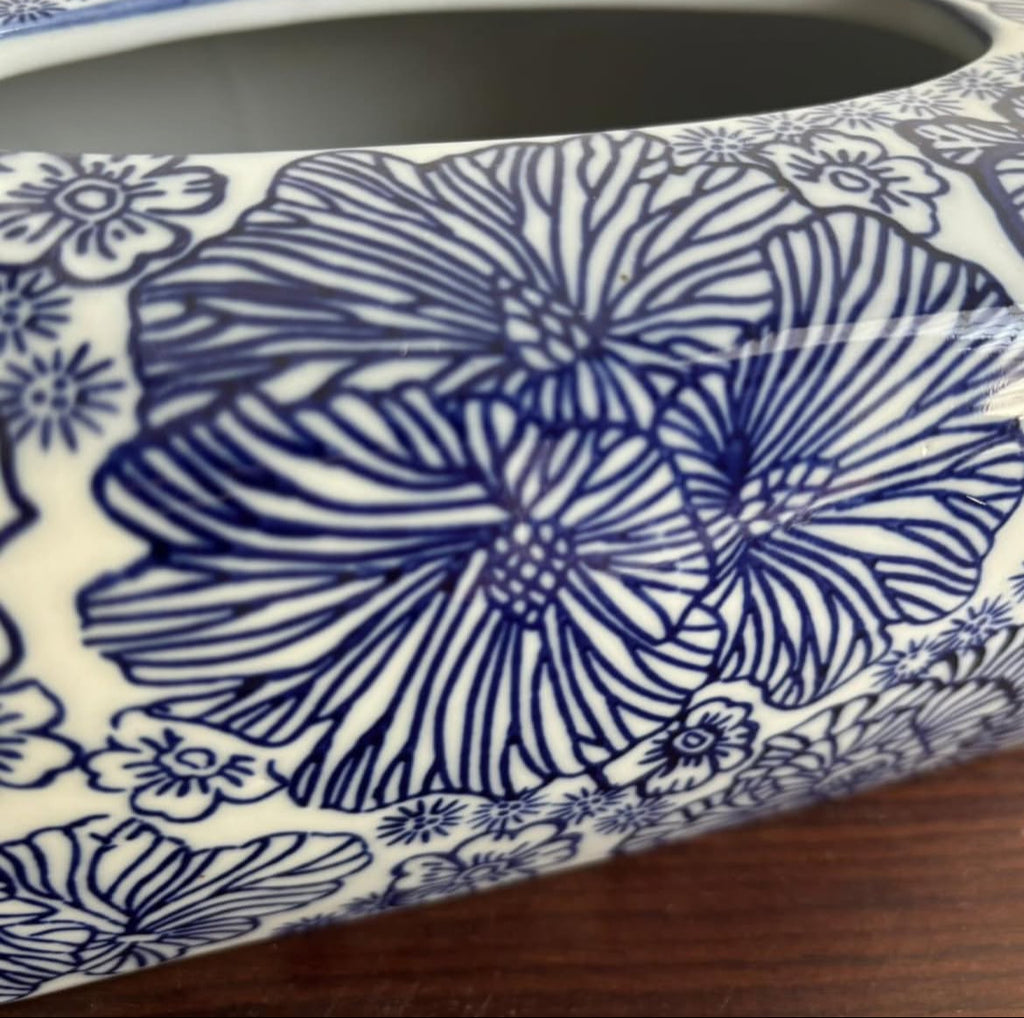 Bleu Blanc Hand-Painted Tissue Box