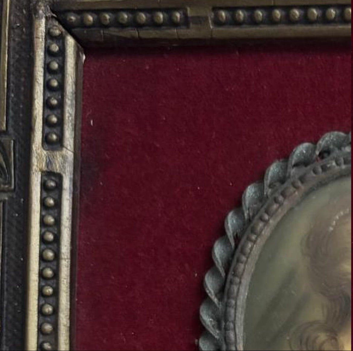 French Miniature Framed Tableau – Girl Motif – Silver-Inlaid Frame