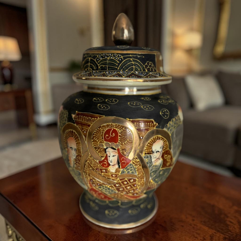 Rare Satsuma Porcelain Vase – Stamped – Raised Work with Gold Detailing