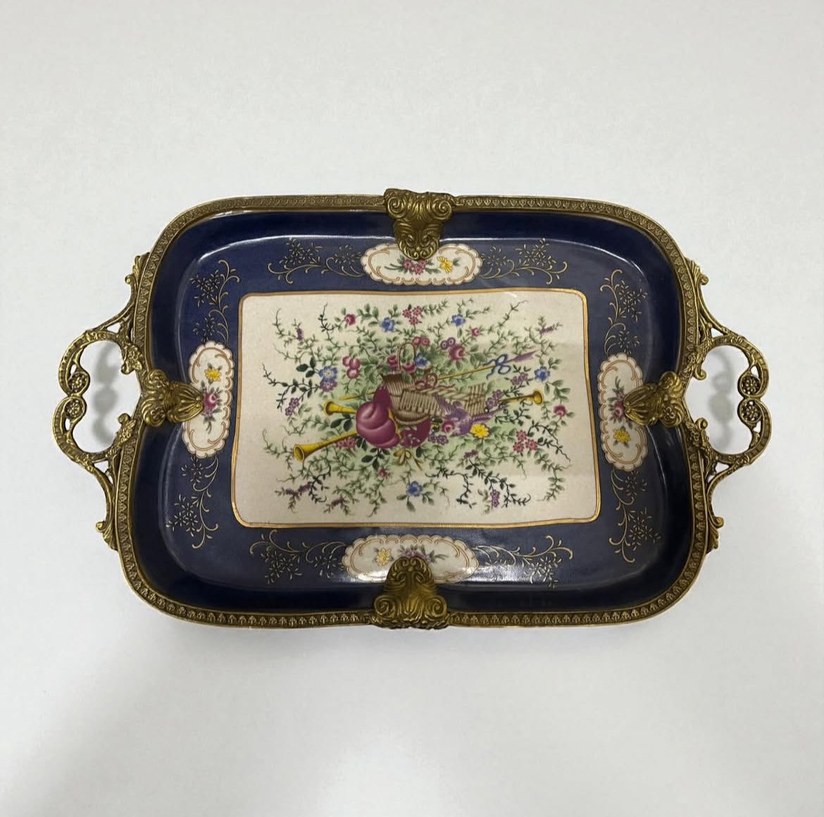 Sevres Chateau Serving Tray with Musical Instruments & Bird Motif