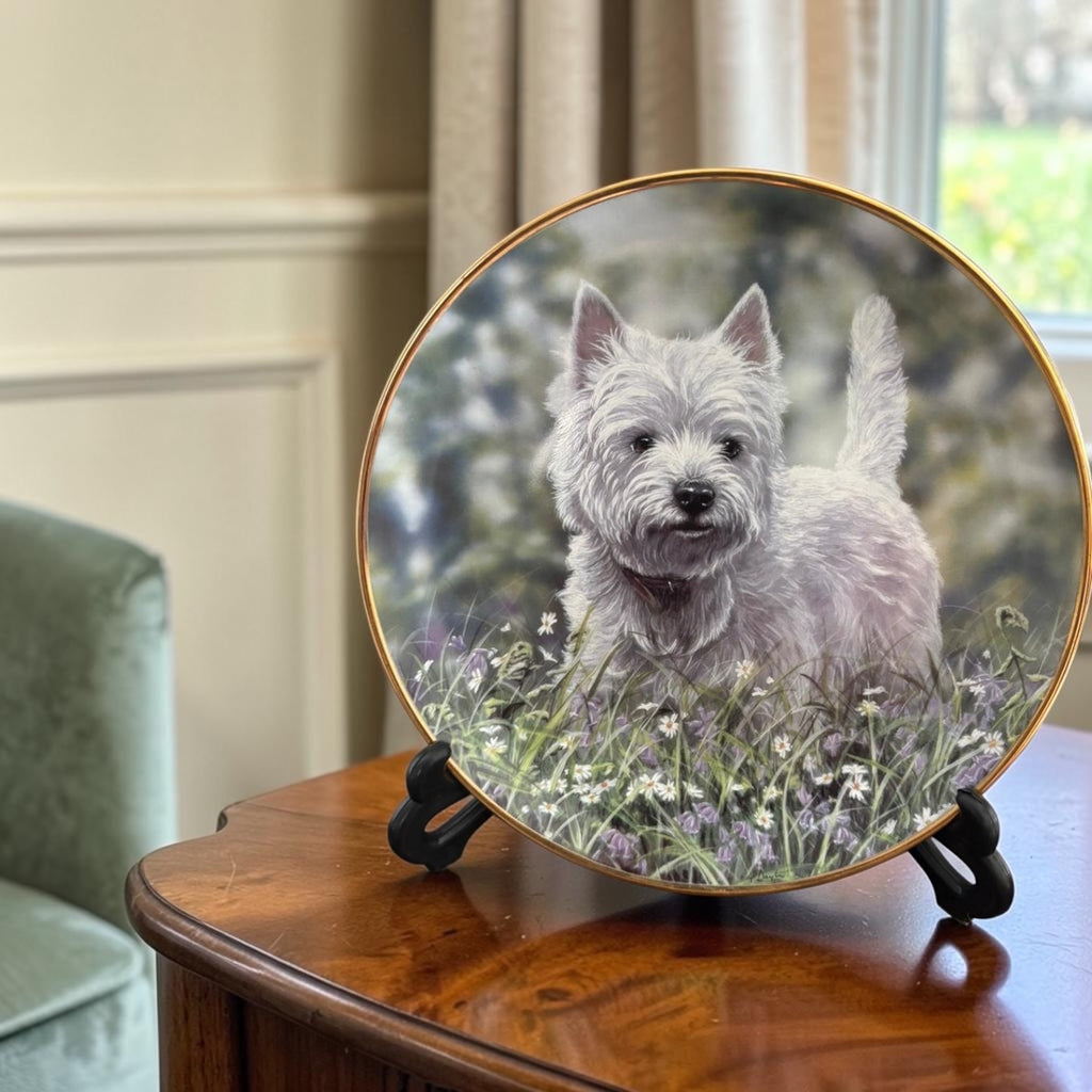 Signed English Porcelain Plate with Distinctive Miniature Artwork & Gilded Initial