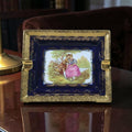 Large French Limoges Porcelain Ashtray with Miniature Artwork & Gold Accents