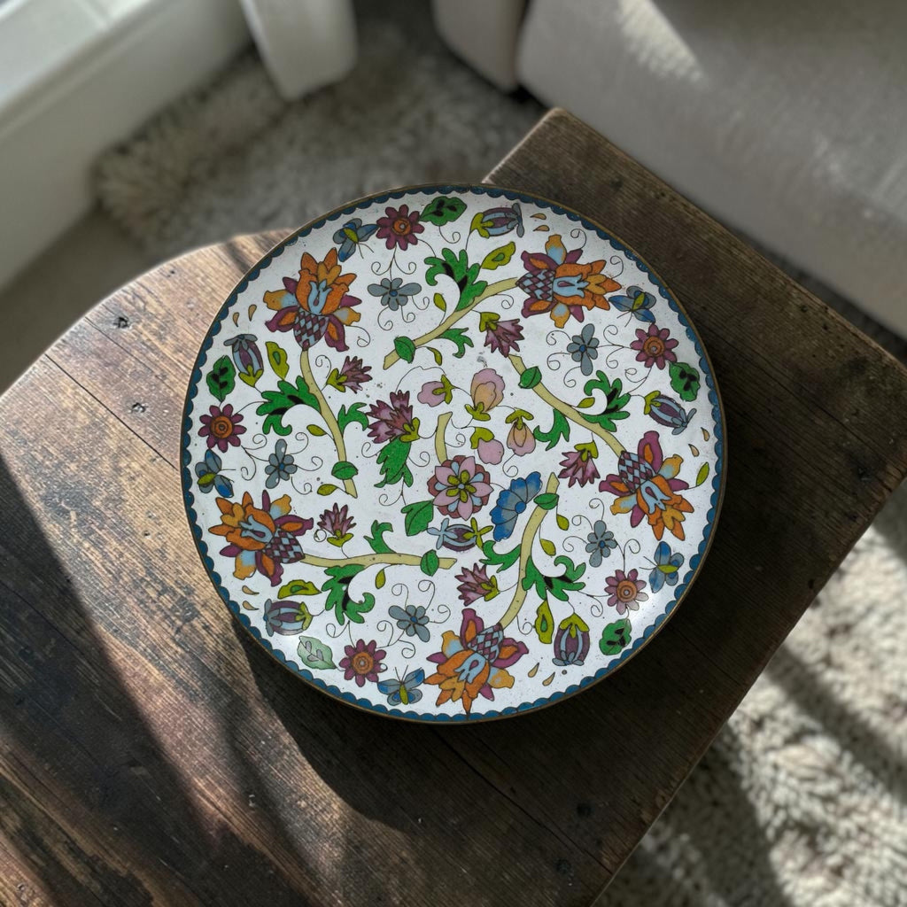 Cloisonné Plate with Raised Floral Detailing