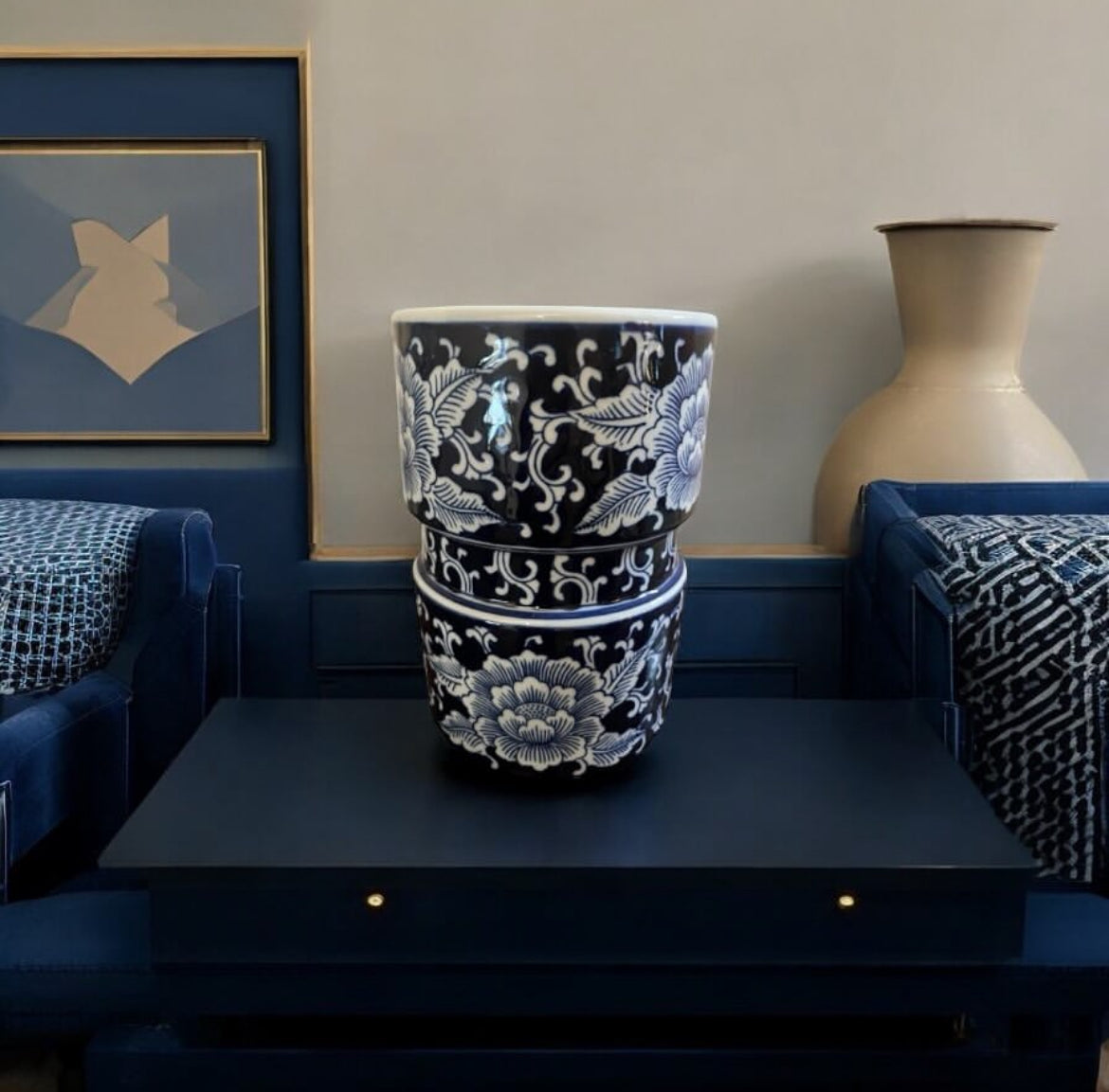Bleu Blanc Hand-Painted Porcelain Vase